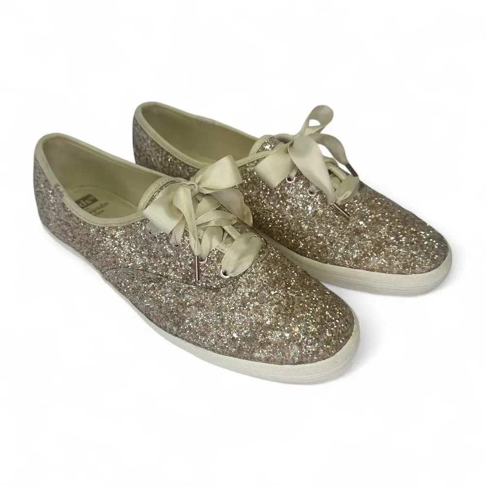 Keds X Kate Spade New York Women's Champion Glitter Sneakers 9 Champagne Gold